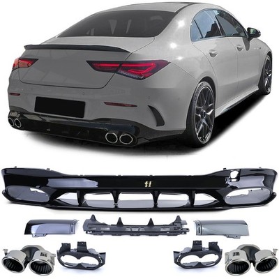 Heckdiffusor Schwarz Glanz + Doppel Endrohre Chrom für Mercedes CLA C118 X118