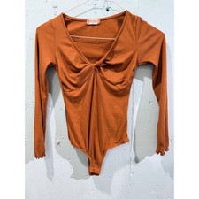 Altar'd State Rust Orange Ribbed Twist Front Long Sleeve Bodysuit XS A1480K102JD