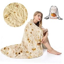 Tortilla Blanket, Funny Realistic Round Burrito Throw for Adults  60 in Beige