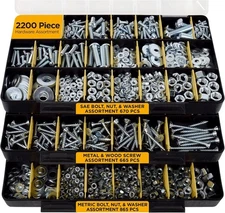 2251pc Hardware Assortment Kit Screws Nuts Bolts Washers SAE Metric Set Case