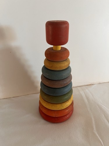 Vintage Playskool Wooden Stacking Rings Toy Colorful Toddler Preschool
