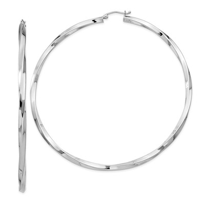 Sterling Silber rhodiniert 3x80mm gedrehte Creolen