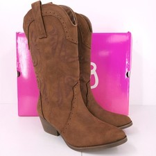 Stivali da cowboy Sugar Tammy Cognac tacco a blocco punta a mandorla donna taglia 9 M NUOVI