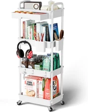 4 Tier Rolling Cart Organizer,Art Craft Diaper Bedside Snack Laundry Room Bathro
