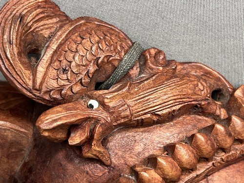 Hand Carved Wooden Chinese Wall Art Mask Dragon Antique - Picture 4 of 11