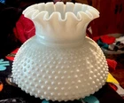 White Milk Vintage Glass Hobnail Ruffled Globe Round Lamp Shade 7" Fitter
