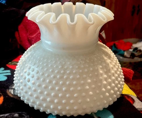 White Milk Vintage Glass Hobnail Ruffled Globe Round Lamp Shade 7" Fitter