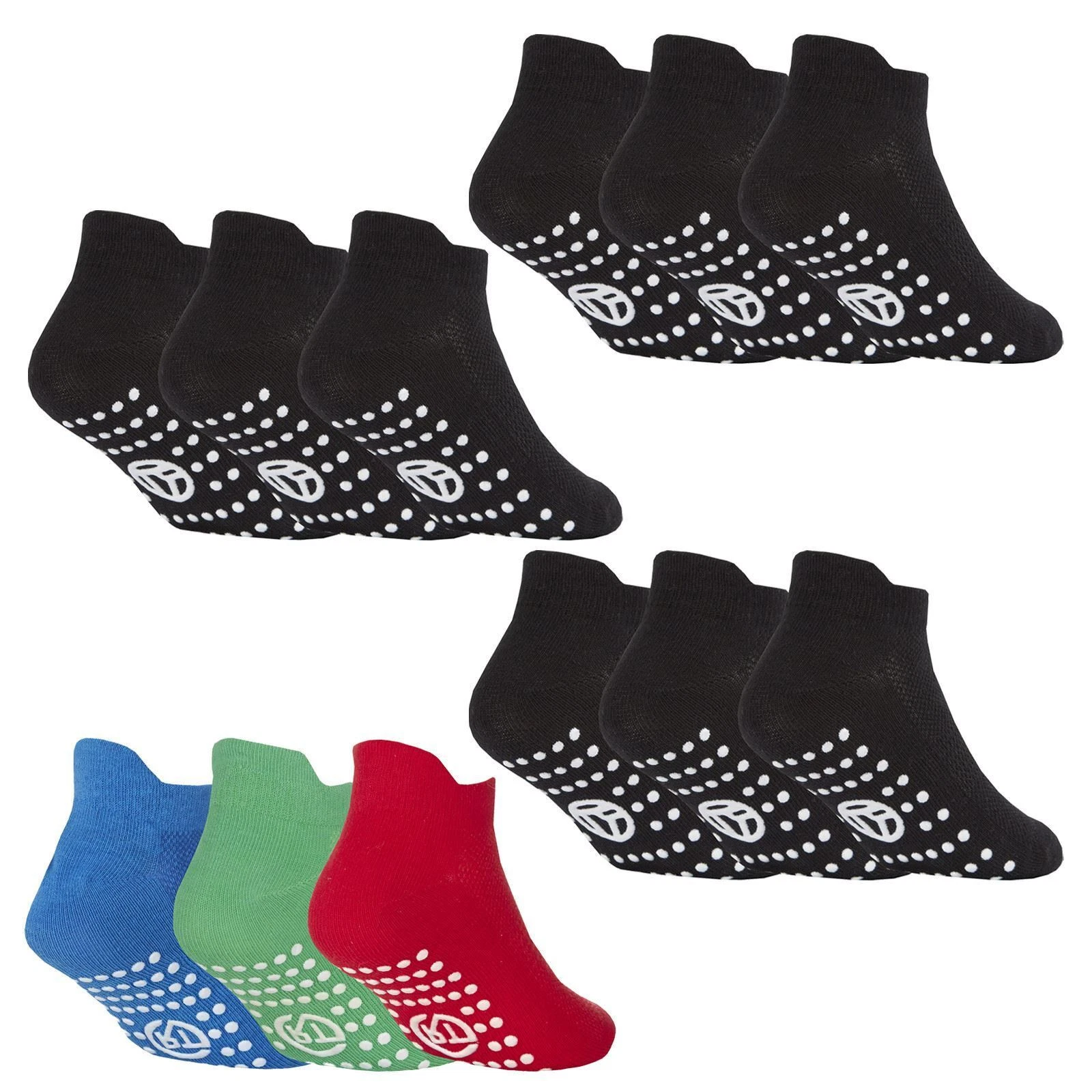 12 Pair Multipack Kids Cotton Trainer Socks | Sock Snob Ankle Socks with Grips