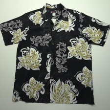 Kad Creations Mens Shirt Large Black Hawaiian Aloha Floral Camp Casual USA Made