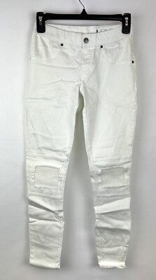 Hue Women s White Fishnet Knee Patch Denim Skinny Jeans Size XS