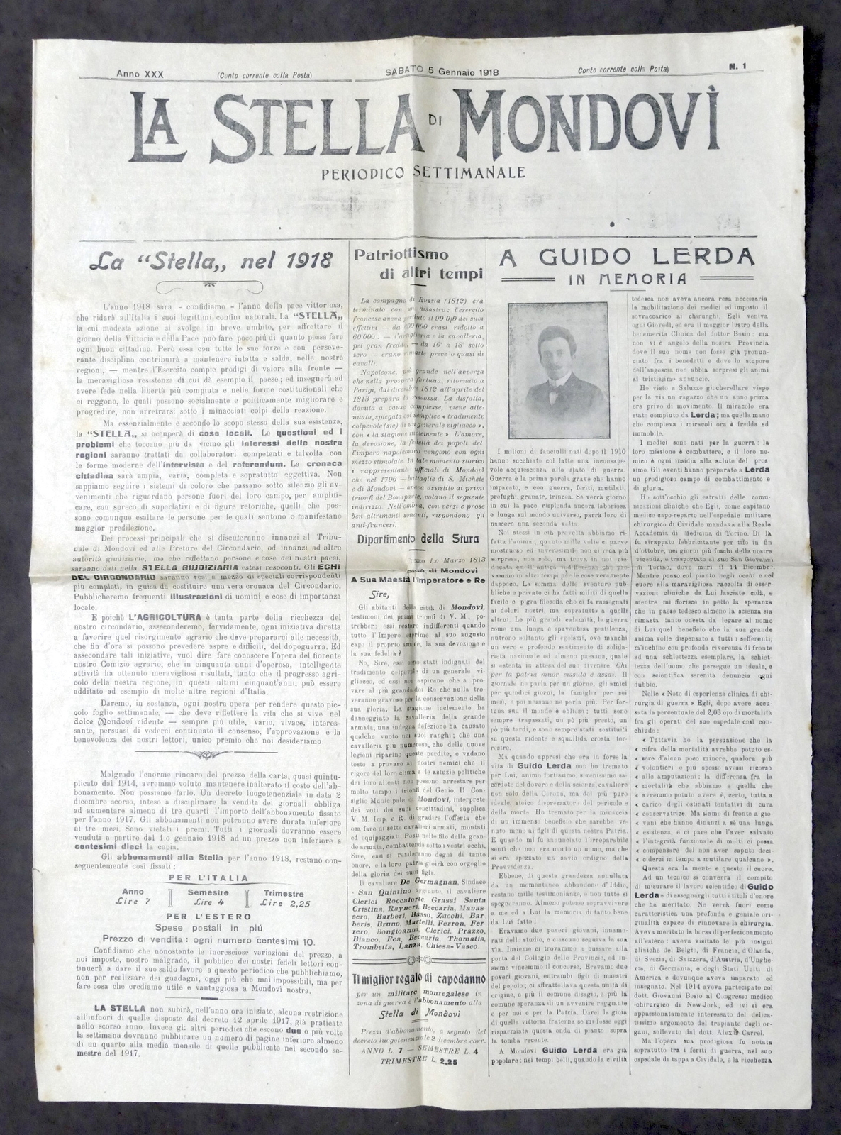 Giornale La Stella di Mondovì Anno XXX N. 1 sabato 5 gennaio