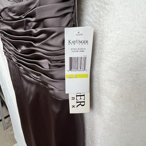 Kay Unger New York Cocktail Dress Satin Ruched Off Shoulder Mink Brown Size 4 - Picture 3 of 10
