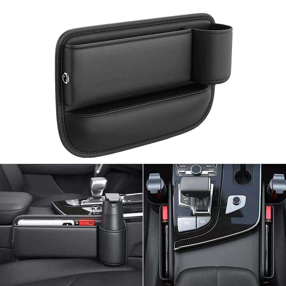 1PCS PU Leather Car Seat Gap Filler Organizer with Cup Holder and Storage Pockets