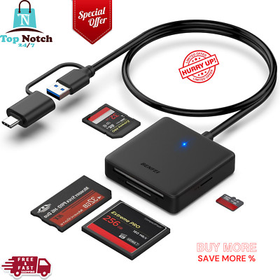 Speicherkartenleser 4 in 1 USB 3.0 und USB-C auf SD Micro SD MS CF Kartenleser, UK