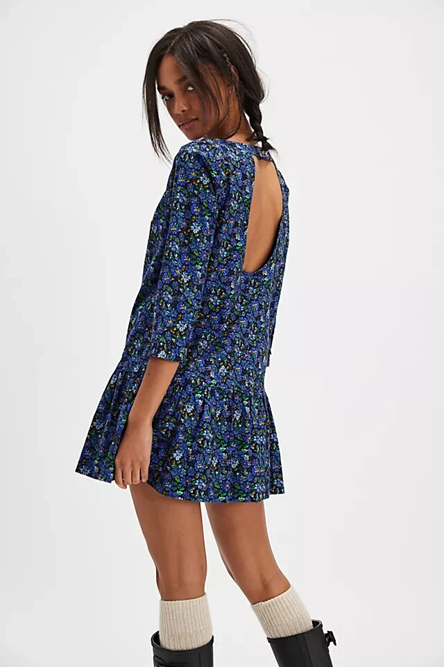 free people the avenue mini dress Free People The Avenue Mini Dress Floral Printed Ruffle Cutout Scoop Neck S  NWT