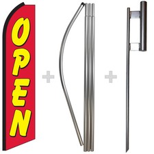 Open Red Yellow 15' Tall Swooper Flag Pole Kit Feather Super Bow Banner