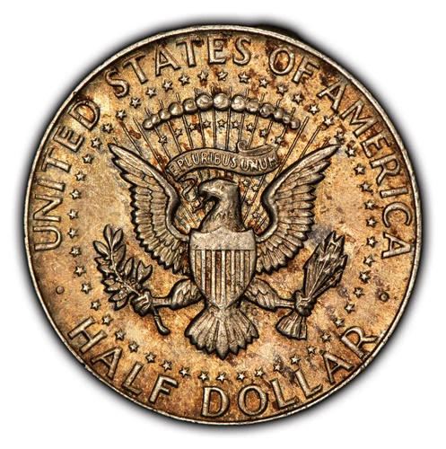 1964 50c Kennedy Half Dollar - Colorful Original Toning - BU - SKU-H2548