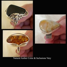 BALTIC CHERRY HONEY or BUTTERSCOTCH AMBER SILVER LEAF or MODERN HANDMADE RING