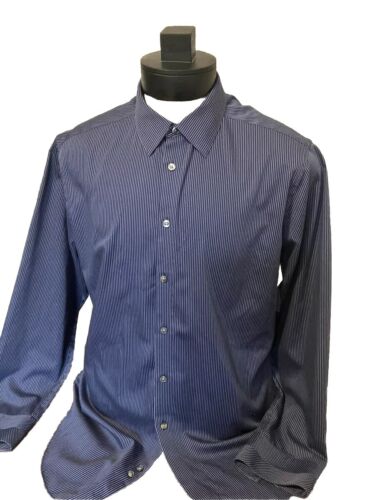 Camicia abito Calvin Klein slim fit senza ferro da uomo 17 - 34/35 blu navy gesso - Foto 1 di 6