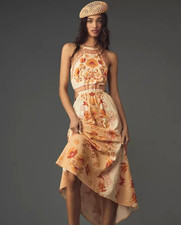 Farm Rio Halter Cutout Dress Anthropologie Scarf Beach Starfish Peach Size L NEW