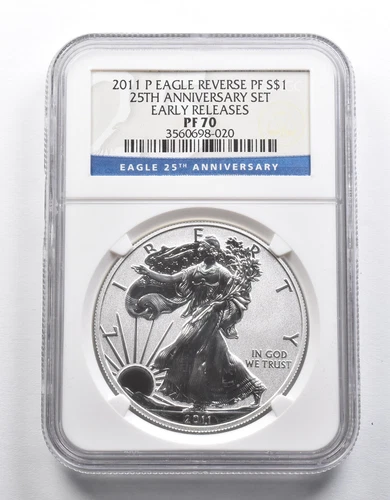 PF70 2011-P American Silver Eagle Reverse PF 25th Anniversary Set NGC *2319