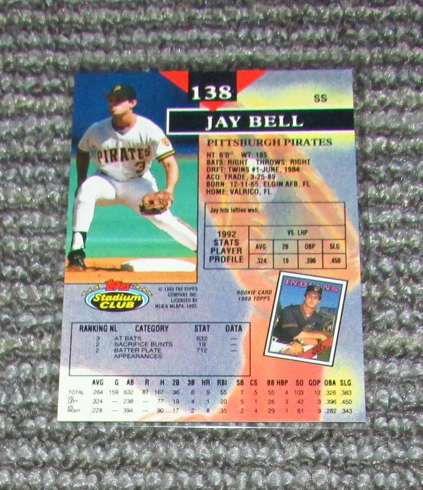 Jay Bell 1993 Stadium Club First Day Issue #138 Fast Shipping! - Image 2 of 2