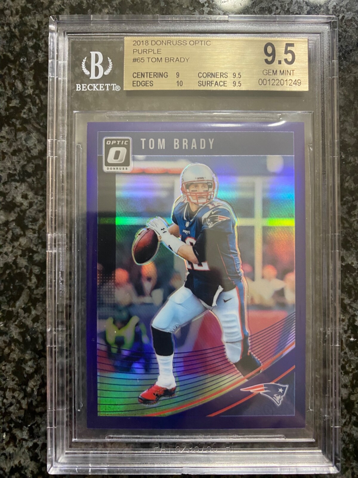 2018 PANINI DONRUSS OPTIC TOM BRADY PURPLE PRIZM SP #/50 Patriots BGS 9.5