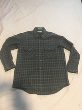 Vtg Sears Roebuck BOARD SHIRT GREEN PLAID TARTAN FLANNEL WOOL L L/S