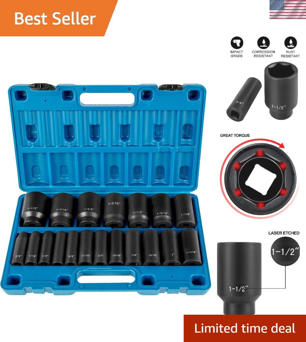 Multi Tap Socket Large Tap Wrench Sockets 5-Piece Large Tap Socket Set - M.C.T.I ...