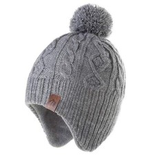 Baby Boys Girls Knit Hats Winter Fleece Skiing Winter Caps 6-12 Months Gray