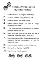 Rhodesian Ridgeback "Rules for Humans" - CUSTOM MATTED - Dog Art Print : GIFT