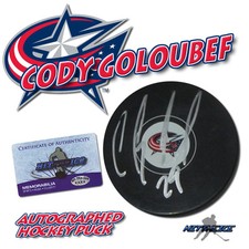 CODY GOLOUBEF Signed COLUMBUS BLUE JACKETS Puck w/COA