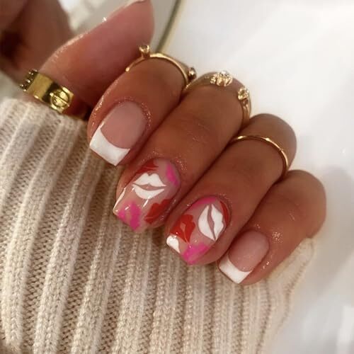 Valentine's Day Press on Nails Short Square Fake Nails with Lips