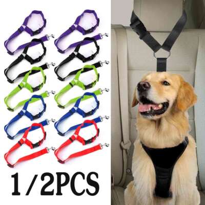 Anti-Shock Dog Car Seat Belt - Elastic Bungee Lead With Reflective Stitching (Red)