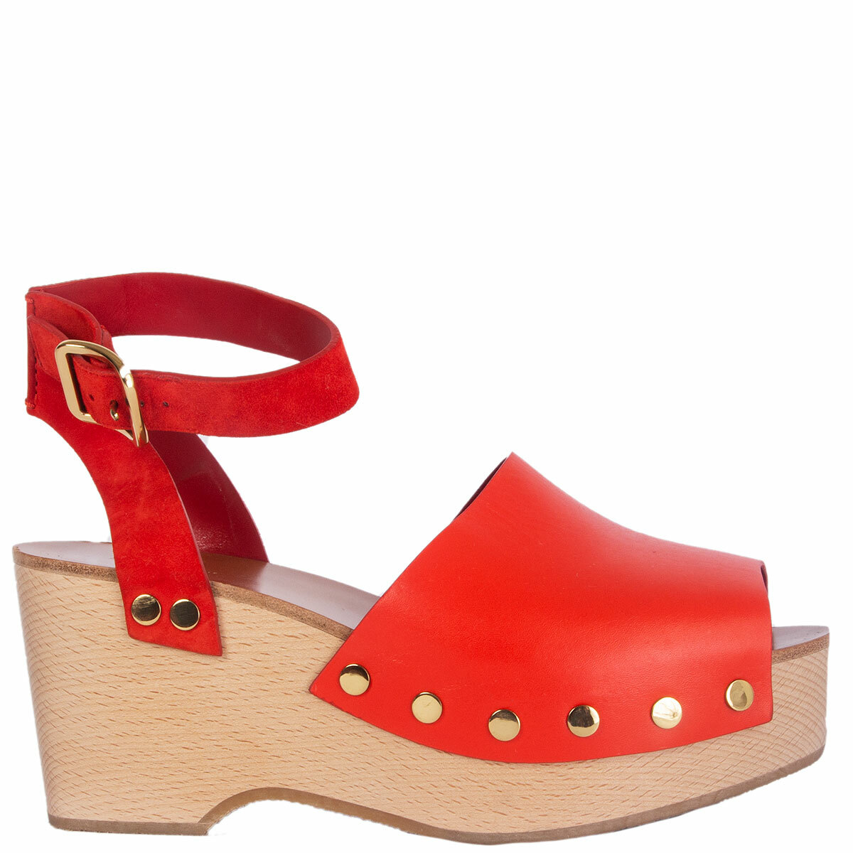 63045 auth CELINE red leather STUDDED CLOG Sandals Shoes 39 | eBay