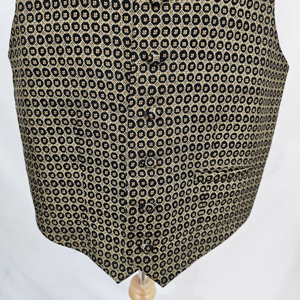 Carrot & Gibbs 100% Silk Geometric Waistcoat Vest Brown Black Formal XL EUC - Image 4 of 4