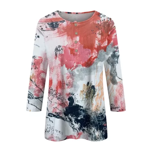 3/4 Length Sleeve Womens Tops Casual Loose Fit V-neck Shirts Floral Tunic Tops - Picture 7 of 51