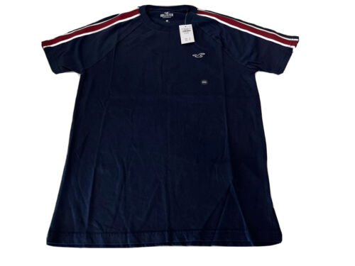 Hollister Mens Crew Neck Short Sleeve Blue T-Shirt Stripes on Shoulder Size XXS