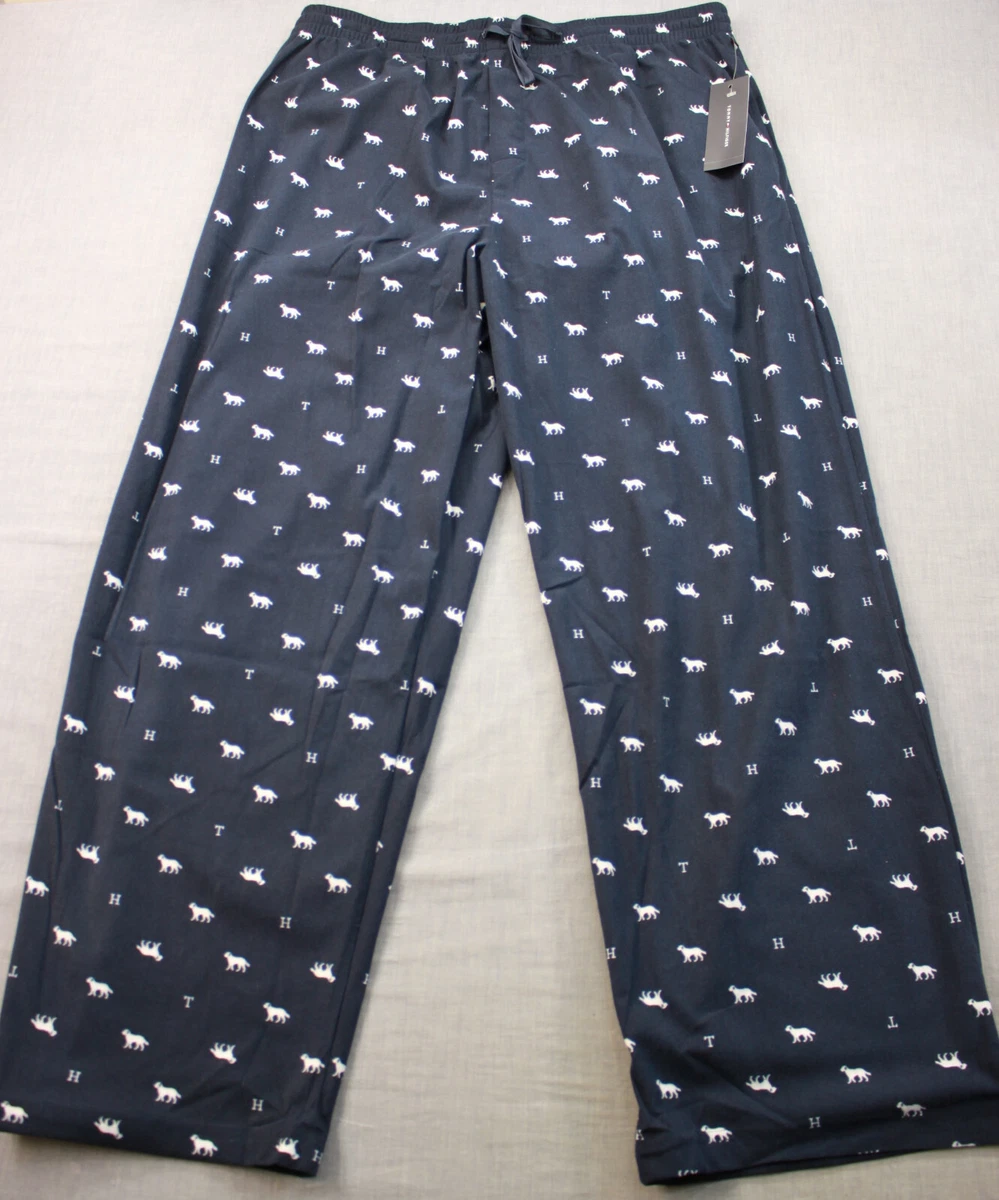 Tommy Hilfiger Mens Navy Blue DOG Print All Over Drawstring Lounge Pants NWT XL