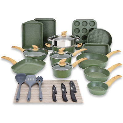 30 Pieces Cookware Set Pots and Pans Set Granite Coated Non Stick Bakeware Set