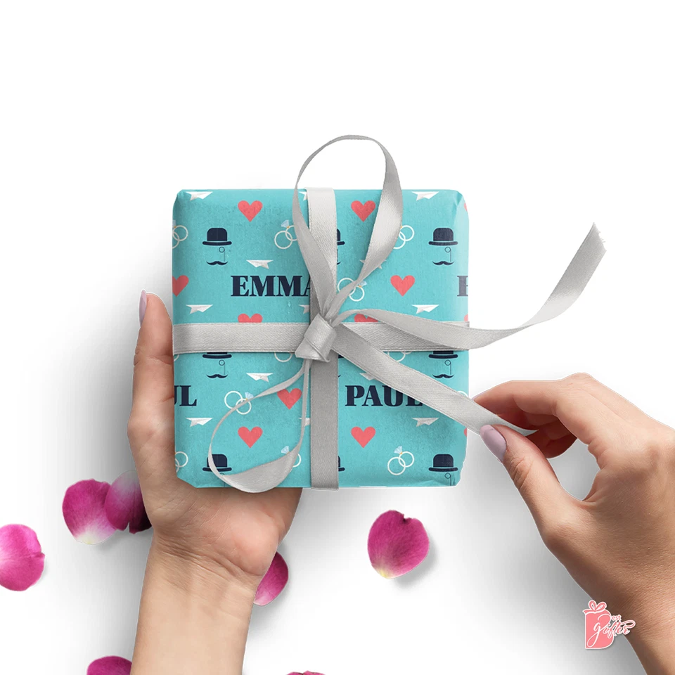 Papel de envolver regalo de boda personalizado con nombre envoltura de regalo de compromiso de ducha nupcial Foto 3 de 4