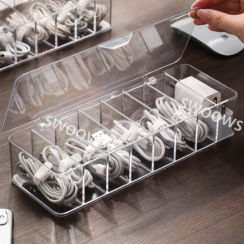 8Grids USB Cable Storage Box with Lid Desktop Wire Organizer Holder