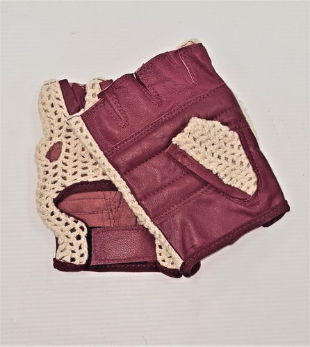 MAROON LEATHER HAND KNITTED CROCHET HALF FINGER CYCLING GLOVES ADULTS - 第 5/6 張圖片