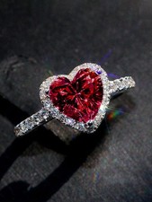 Red Heart Cubic Zirconia Ring Silver Tone Sizes 5 6 7 8 9 10 11 12