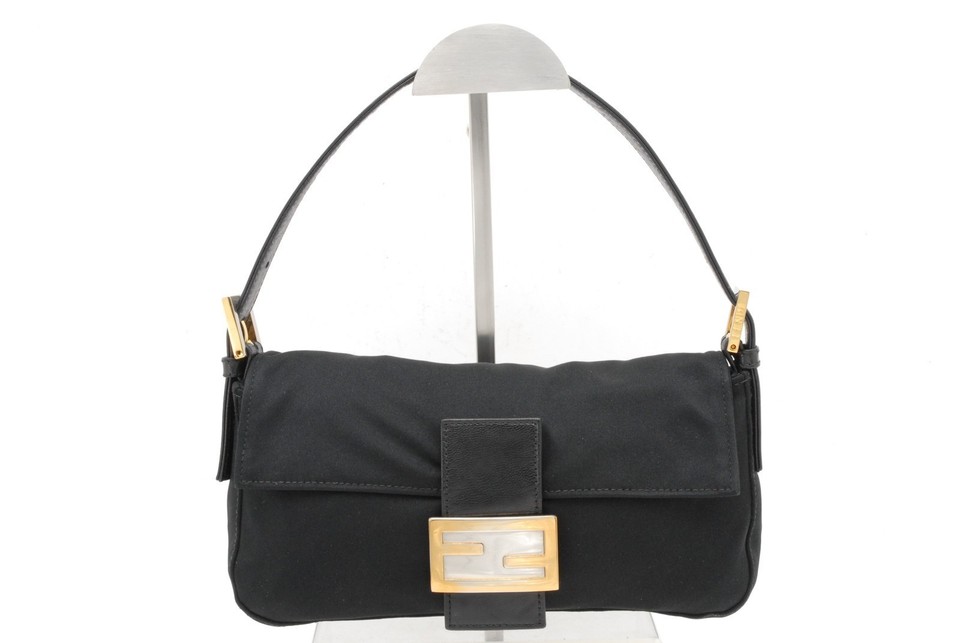 FENDI Mamma Baguette Box Shoulder Bag Black Spandex Nylon and Leather