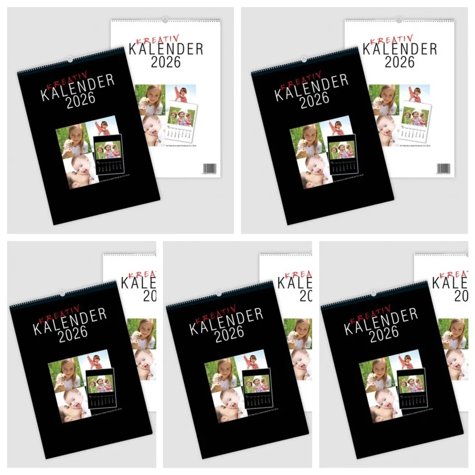5 x Hochwertige Fotokalender Bastelkalender 2026 DIN A4 für Fotos bis 13x18 cm