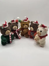 Vintage Jasco Christmas Teddies Ornament Set of 5 Holiday Decor