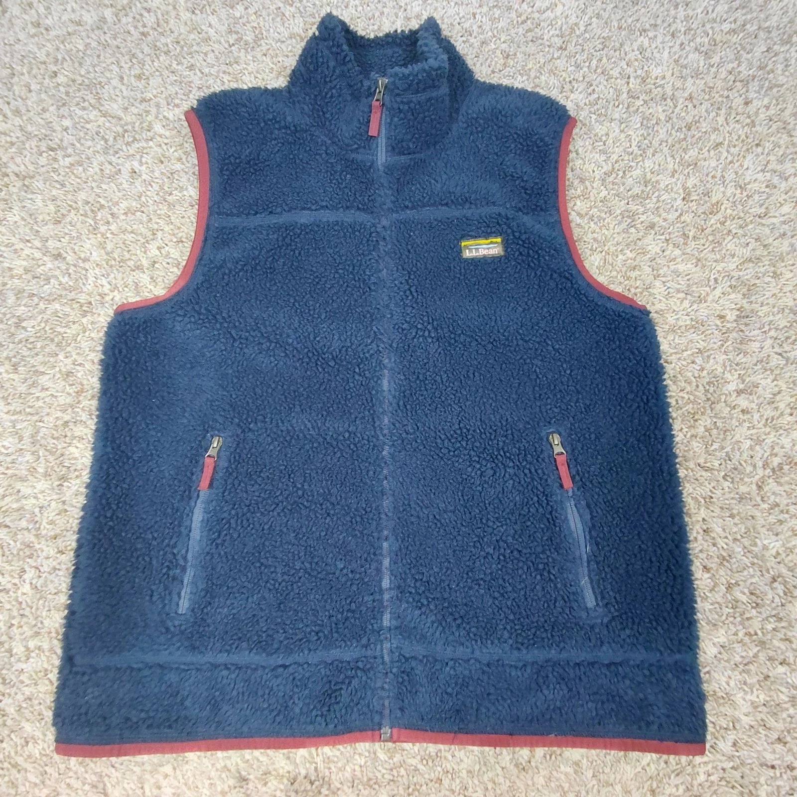 LL Bean Mountain Sherpa Fleece Vest Men’s Size Large Blue Full Zip Pockets Trail