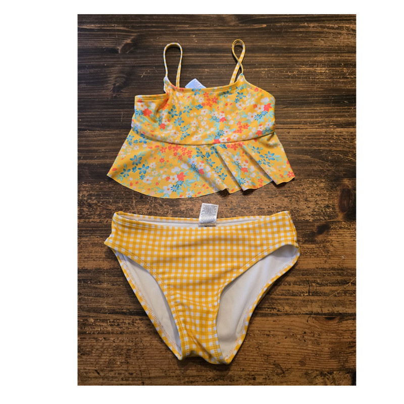Art Class Girls Swim Set L (10/12) Yellow Floral Tank Top Gingham Bikini