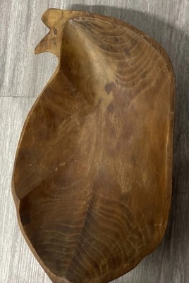 Vintage Monkey Pod Wood Leaf Shaped Bowl Acacia Style Philippines MCM Boho 9''